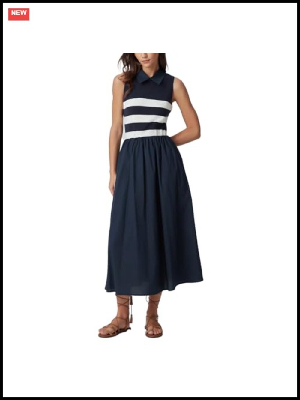 Sleeveless Cotton Knit Striped Midi Sweater Dress Casual